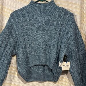 NWT Arizona Jean Company Women's Blue Cable Knit Turtleneck Sweater Size M